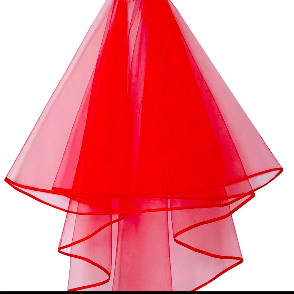 💕Red Wedding Bridal Veil. Two Tiers.